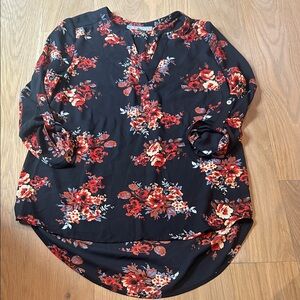 Daniel Rainn Black and Red Floral Blouse